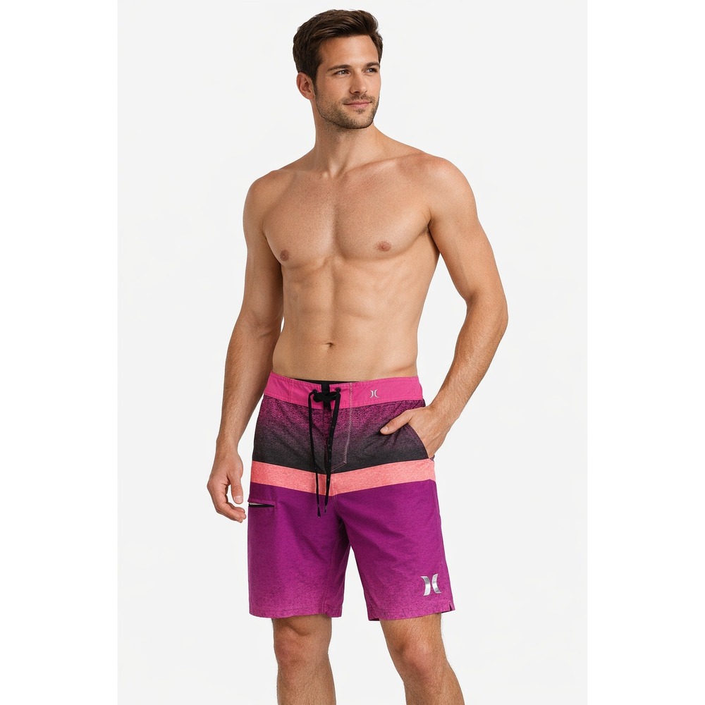 Hurley Board Shorts Pink Black Ombre Stripe Zip Pocket Women's Size 36